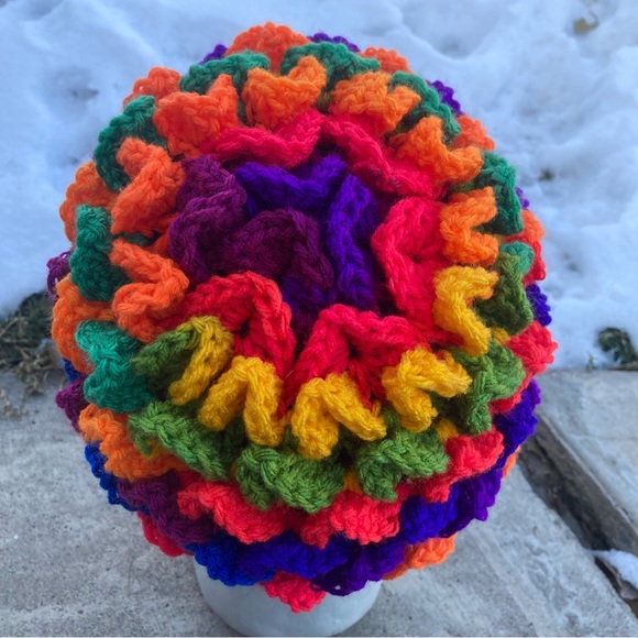 Handmade crochet rainbow 3D winter hat one of a kind! - Picture 2 of 5